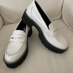 White Patent Leather Heeled Loafers